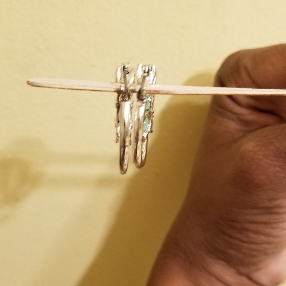 Hoop Earrings With Turquoise Stones - Picture 3 of 3